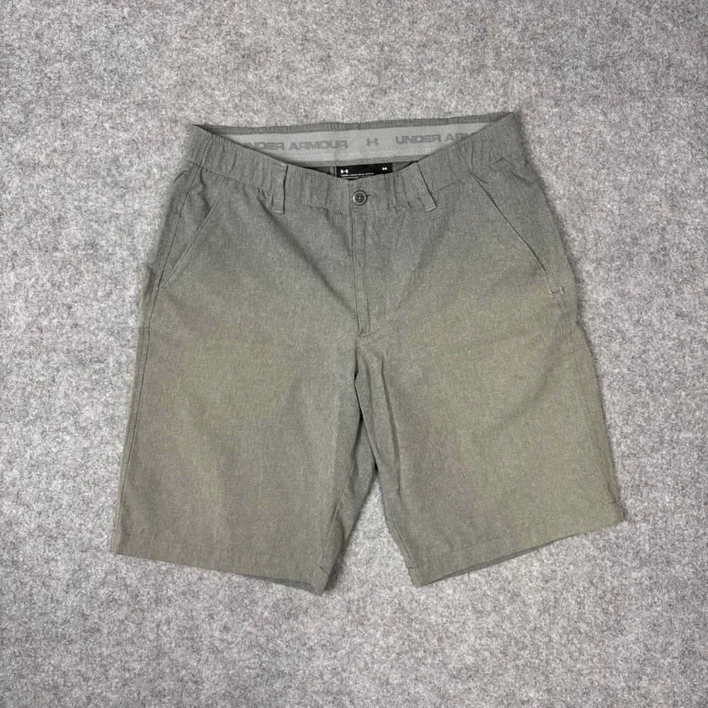 Under Armour HeatGear Mens Golf Shorts Size 34 Grey Olive Heather Loose Fit 9.5n